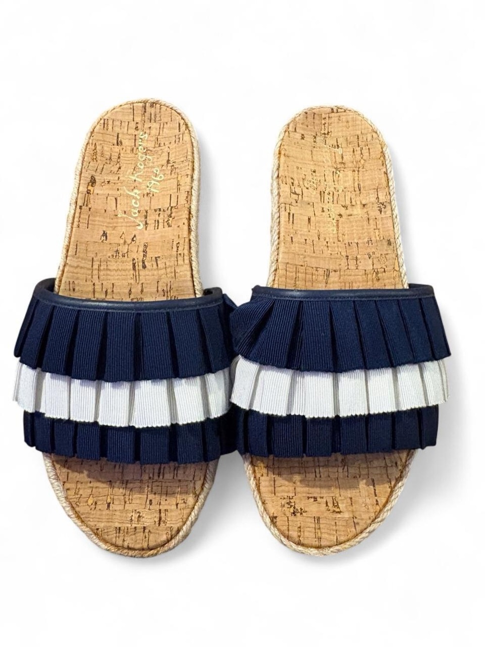 Jack Rogers Navy & White Girls' Slide Sandals with Cork Footbed